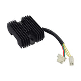 Voltage Regulator Rectifier for 125cc, 150cc, and 250cc Go-Karts featuring a black rectangular device with multiple visible wires and connectors, designed to manage capacitor discharge for efficient ignition.