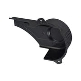 Black plastic clutch cover with ventilation holes for Coleman CC100X & CT100U mini bikes, designed to shield the clutch from off-road dirt and debris, easy to mount and replace.