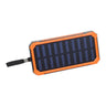 Portable Dual USB Battery Power Bank/Charger with a built-in solar panel and a cord, paired with a universal grip holder for bikes, scooters, or wheelchairs.