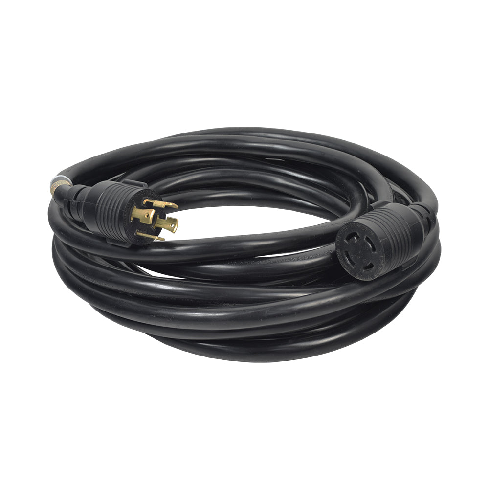 25 ft. Generator Extension Cord with Molded Weather Resistant NEMA L14-30 Twist Lock Connectors (30 Amp 10 Gauge) featuring a black cable with two secure twist lock plugs for reliable power transfer.