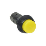 Horn Button Switch for Mobility Scooters featuring a close-up view of a push button on a black plastic base, designed for easy DIY installation with a simple 2-wire connector.