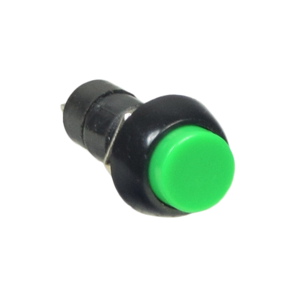 Horn Button Switch for Mobility Scooters featuring a prominent green button on a black plastic base, designed for easy installation with a 2-pin connector.