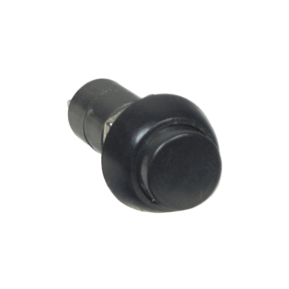 Horn Button Switch for Mobility Scooters: A black plastic button with a metal cap, featuring a simple 2-pin connector, ideal for easy DIY repairs on various scooter brands.