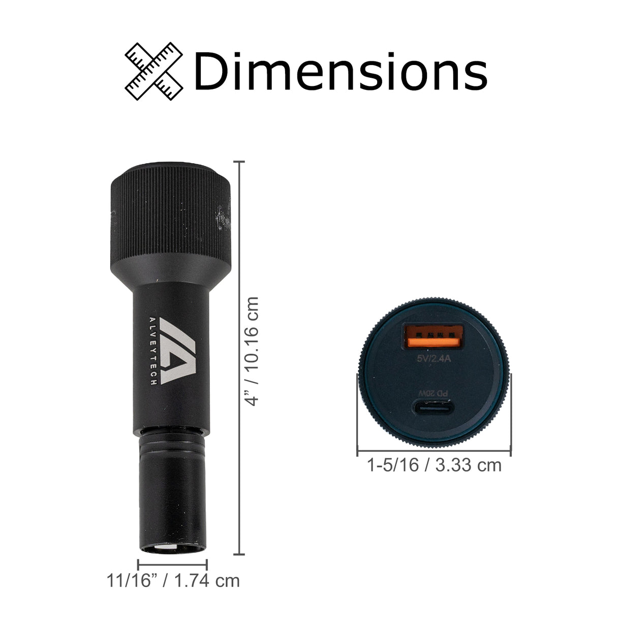 XLR Charging Adapter with Dual Ports USB-A & USB-C for Scooters & Power Chairs, featuring a black cylindrical design with two USB ports and white text detailing on the device.