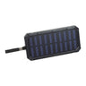 Portable Dual USB Battery Power Bank/Charger with a small solar panel and strap, designed for mounting on bikes or scooters, providing convenient recharging for mobile devices.