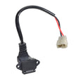 Shrouded 3-Pin Charging Port for the Monster Moto / Mega Moto Classic 1000w Mini Bike, featuring a black electrical wire and red cable with a plug and harness for easy connection.