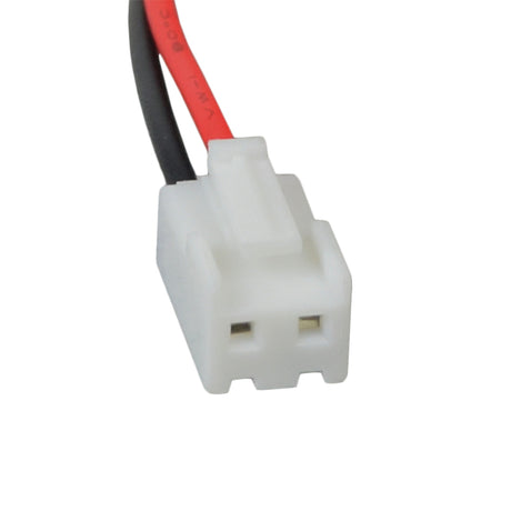 Close-up of the Mini 3-Prong Charger Port for Viro Rides VR 550E & Vega 2-in-1 Scooters, showcasing the plug with attached red and black cables.