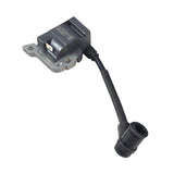 Ignition Coil for 40cc 4-Stroke ATVs, Dirt Bikes, & Mini Bikes; shows a close-up of a black and silver electrical device with a black wire, essential for engine function.