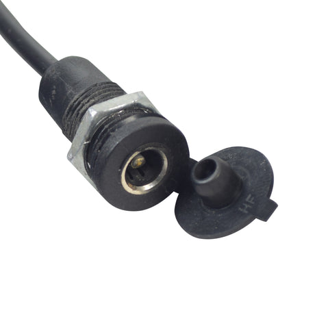 Coaxial Charger Port with Harness for the Swagtron EB5 Folding Electric Bike, featuring a black cable with a metal plug and a rubber cover for dirt and moisture protection.