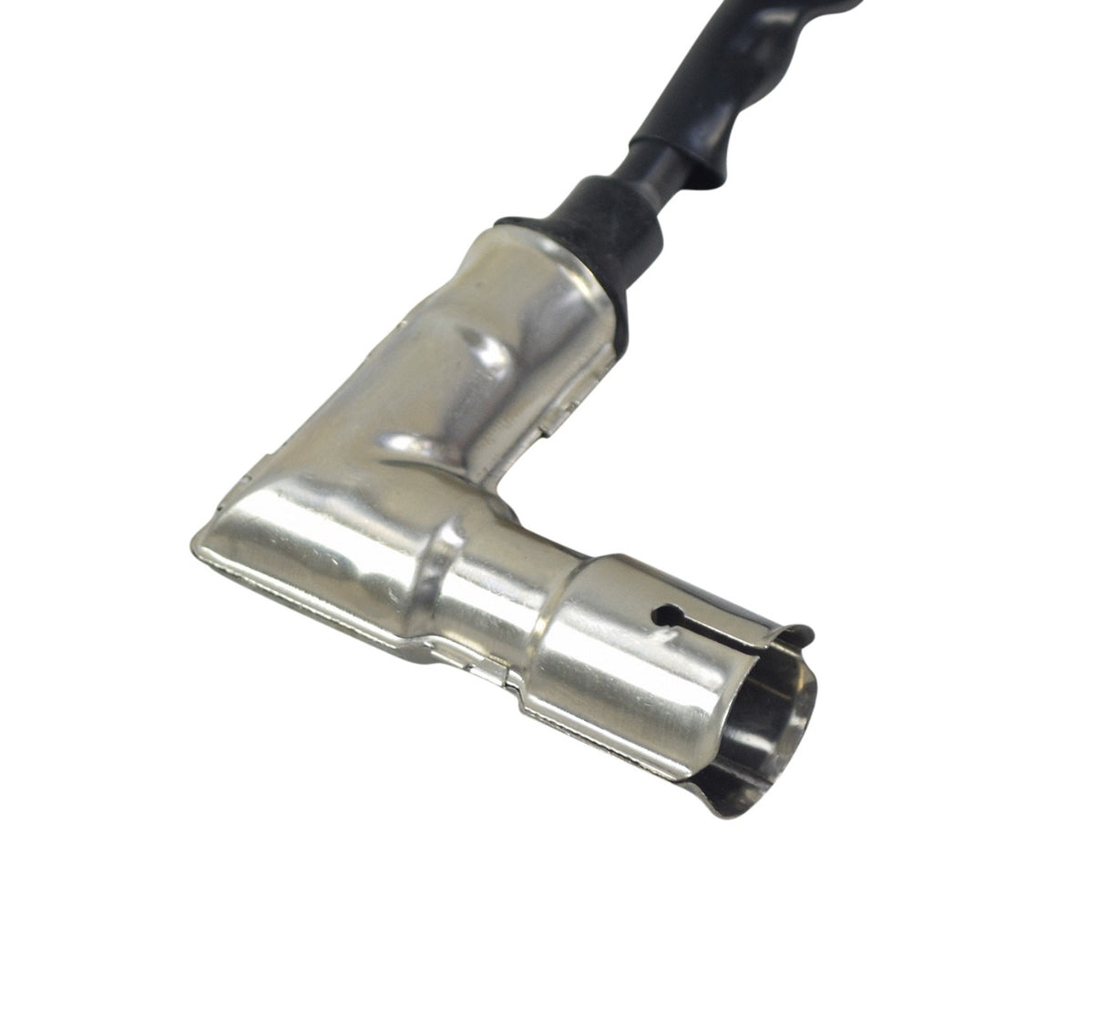 Ignition Coil for the TaoTao ATK125A Go-Kart with a silver and black design, featuring a 90° metal cap and two terminals for connection to the CDI module.