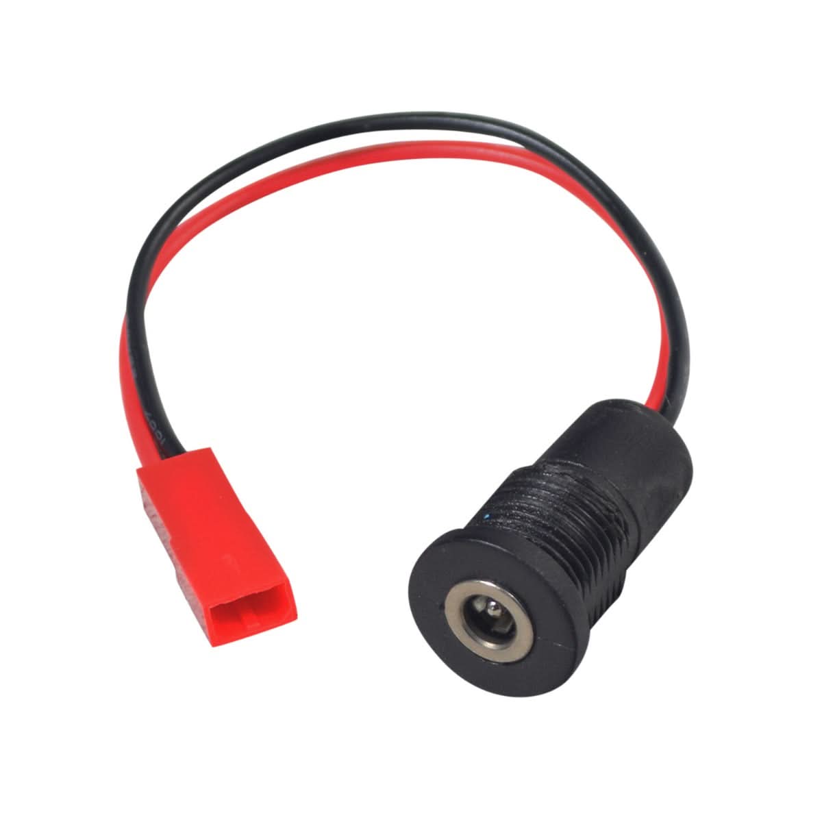 Coaxial Charger Port for the Hover-1 Comet Electric Scooter, featuring a black and red electrical wire and a close-up of the coaxial plug, essential for charging the scooter's battery.