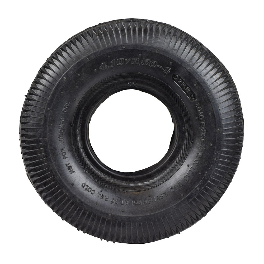 4.10/3.50-4 Tire with K353 Sawtooth Tread for Fatboy Mini BMX Bikes, featuring a deep-siped tread pattern and a central hole, suitable for mini BMX, scooters, go-karts, and mini ATVs.