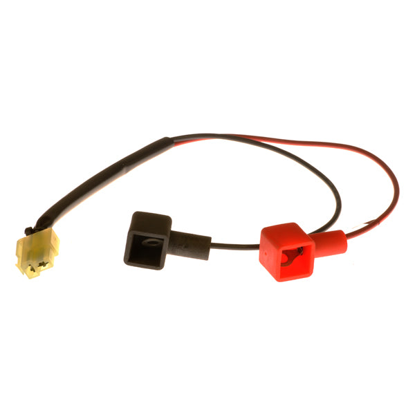 Female to Male Electronic Harness for the Pride Shuttle (SC100, SC140), featuring a black and red wire with red and yellow connectors. Suitable for first-generation Pride Legend (SC300, SC340) mobility scooters.