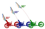 Multicolor Sail Flag for Recumbent Bikes displayed on a tricycle, featuring a vibrant kite-like design. The flag is mounted on an adjustable flagpole, enhancing visibility and style.