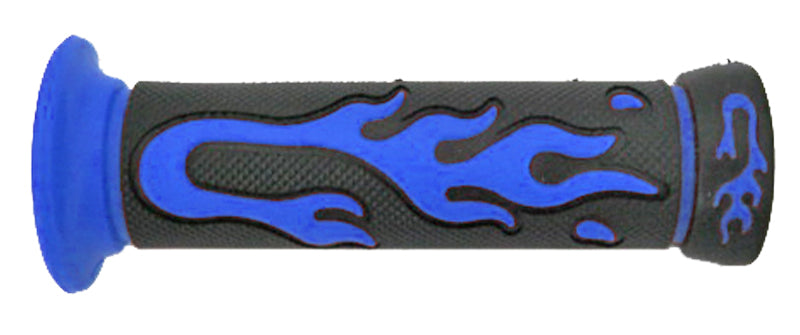 Close-up of Blue Flame Handlebar Grips for Bikes & Scooters (Set of 2), showcasing the textured, dual compound soft kraton rubber surface for improved grip and control.