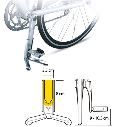 FlashStand Slim Portable Bike Repair Stand shown in use, holding a bicycle upright by its pedal and crank arm, highlighting its compact design suitable for 700c road bikes.