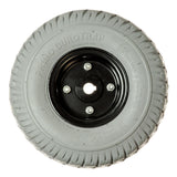 3.00-4 (10x3, 260x85) Flat-Free Drive Wheel Assembly for Jazzy 610, 1103, 1107, 1113, 1113 ATS, Select 7, & Jazzy/Quantum J6 Power Chairs, featuring a gray tire with Durotrap tread and black hub.