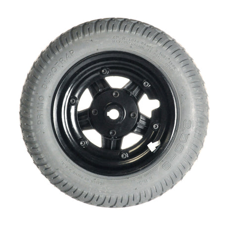 14x3 (3.00-8) Flat-Free Drive Wheel Assembly for the Jazzy 600 and 600 XL Power Chairs, featuring a solid foam-filled tire with C248 tread mounted on a star-shaped black rim.