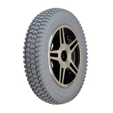 14x3 (3.00-8) Flat-Free Drive Wheel Assembly for the Jazzy 614, 614HD, & Quantum Q614 featuring a silver star rim and a tire with a knobby tread pattern.