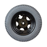 14x3 (3.00-8) Flat-Free Drive Wheel Assembly for the Jazzy 614, 614HD, & Quantum Q614 featuring a black rim with a star design and visible bolts on the backside.