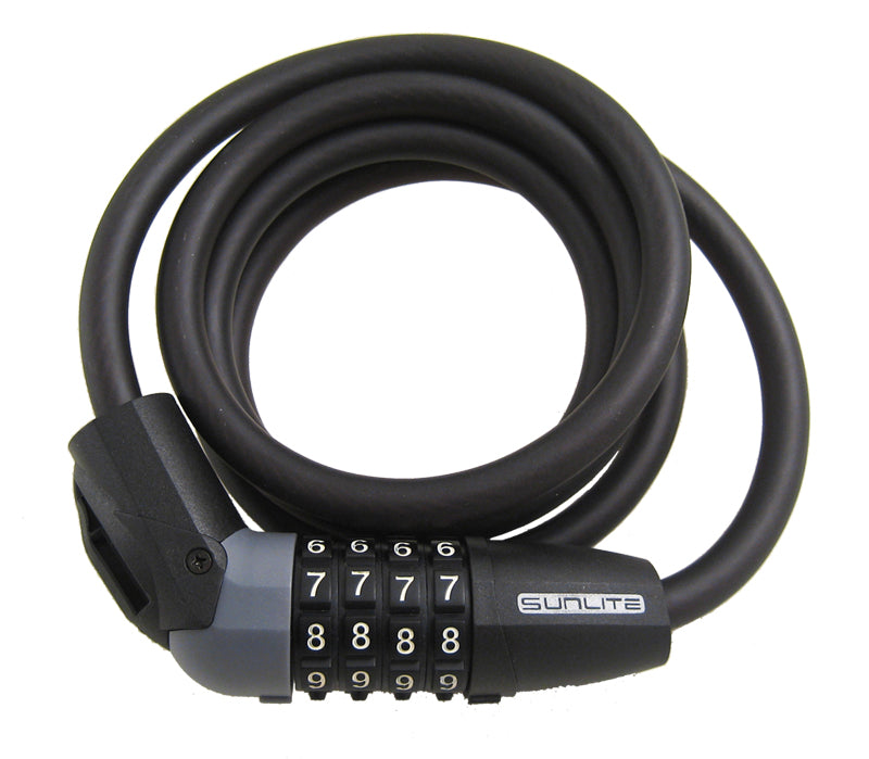 Flex-Shield Cable with Integrated Combination Lock, featuring a sturdy black cable and a numeric padlock, ideal for securing bikes and scooters.