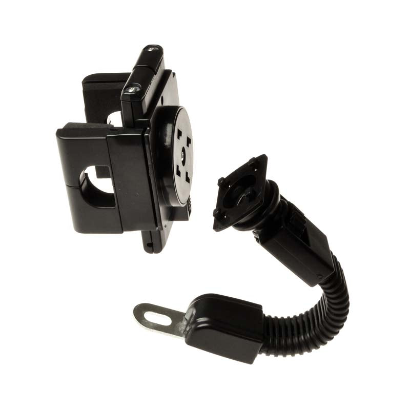 Flexible Gooseneck Smartphone Holder for Mobility Scooters, Power Chairs & Wheelchairs, featuring a black adjustable clamp with flexible cable and sturdy metal connector for secure device mounting.