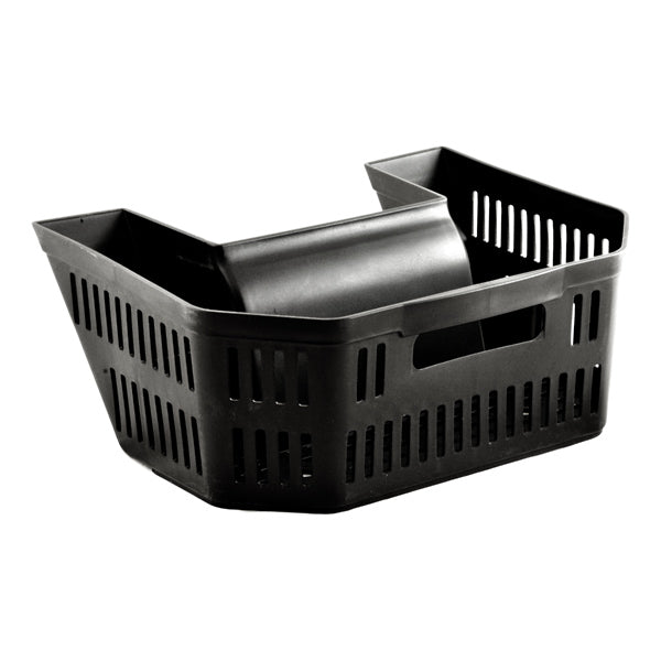 Floor Basket for the Golden Technologies LiteRider (GL110/GL140) mobility scooter, a black plastic bin with a lid, designed to fit under the seat for convenient storage of personal items.