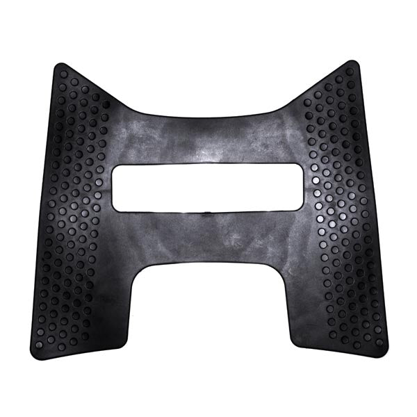 Black Rubber Floor Mat for the Go-Go Elite Traveller Plus (SC53) 3-Wheel Mobility Scooter, featuring holes for grip and traction, designed to protect the scooter from mud and debris.