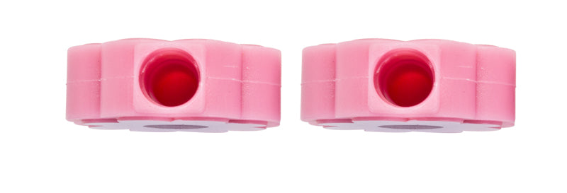 Close-up of the Flower Power Valve Cap Set, showcasing a pink pencil sharpener-like design, suitable for various bikes and scooters, highlighting its fun and practical appeal.