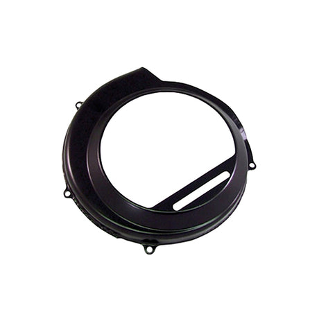 Flywheel Cover for Large Frame Vintage Vespa Scooters, showcasing a black circular object with a central hole designed for manual transmission models like VBA 150, VBB 150, and VBC 150 Super.