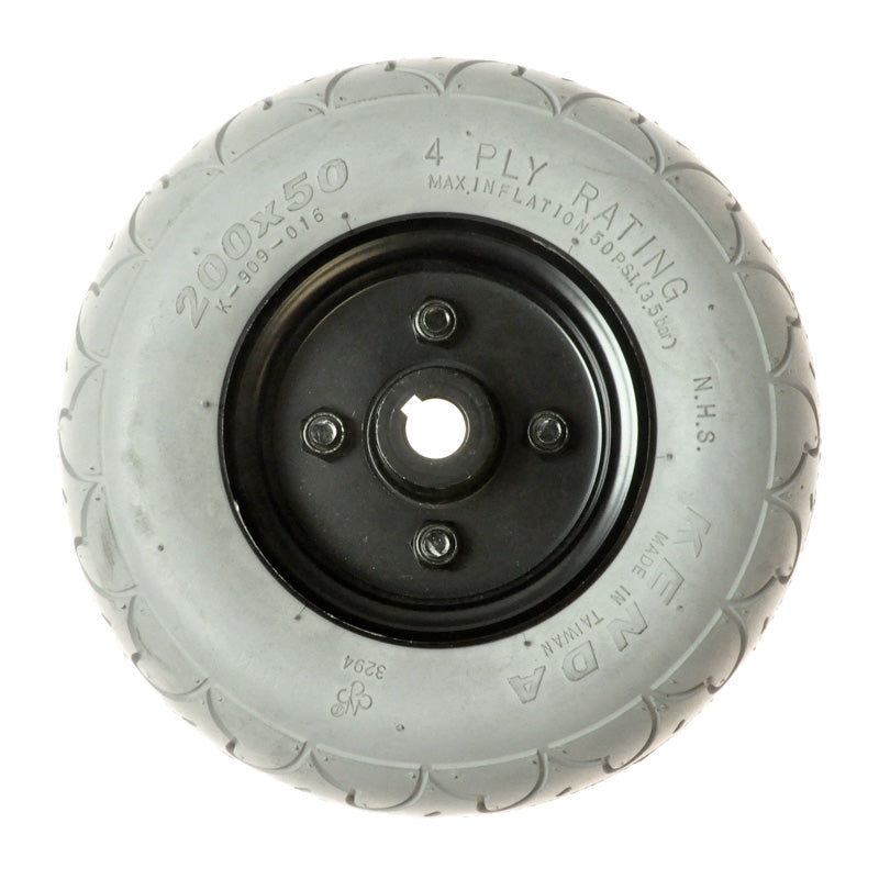 8x2 (200x50) Foam Filled Drive Wheel Assembly for the Merits Travel-Ease Regal (P120) Power Chair, featuring a black rim and foam-filled tire for flat-free dependability.