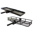 60 x 20 Folding Steel Cargo Carrier with black metal frame, mesh bottom, and tubular rail sides, designed for Class III hitches.