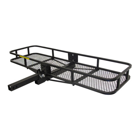 60 x 20 Folding Steel Cargo Carrier with black mesh bottom, metal bars, and durable construction. Features a handcart design and folds upright for space-saving storage.