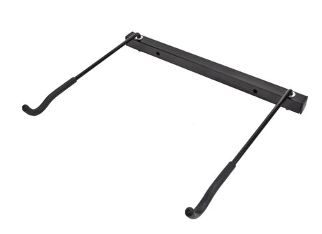 Folding Single Unit Bike Rack featuring a black metal frame with black handles, designed to securely hold a bike or scooter. Perfect for various types of scooters and bicycles.