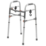 Folding walker with two swivel hook attachments mounted on the side crossbars