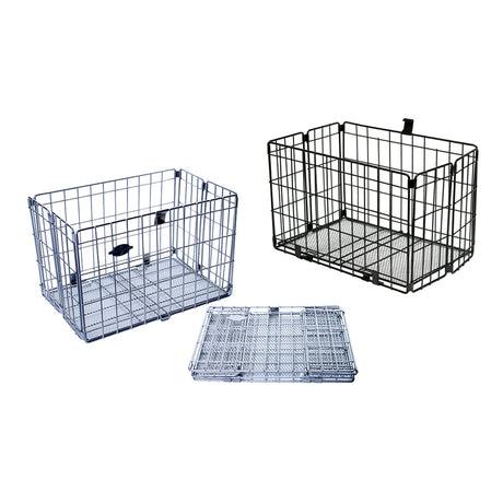 Folding Wire Basket for bikes or scooters, featuring a sturdy metal frame and spacious design, perfect for carrying items securely.