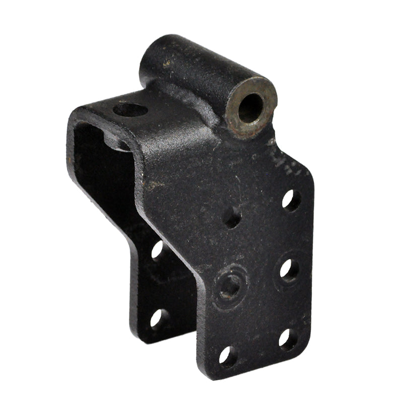 Foot Plate Bracket for the Merits Vision Sport (P326A) power chair, a black metal piece with holes, designed to connect the foot platform to the weldment and enable the foot plate to fold.