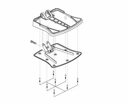 Line drawing of a Foot Platform Assembly for Jazzy 614/614HD - Generation 1, showing the complete equipment structure with hardware, suitable for power chairs manufactured before December 26, 2008.