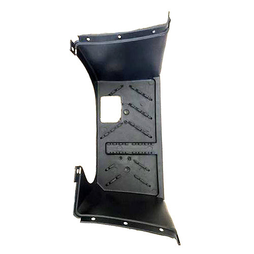 Right Side Foot Platform for 110cc ATVs: Black metal piece with multiple pre-marked mounting holes and a square cutout for the foot-brake.