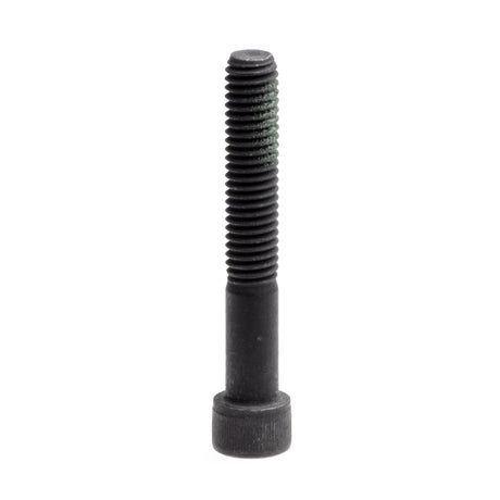 M10-1.50x62 mm Black Allen Socket Bolt (1106223) shown in a close-up, highlighting the screw threads and nut attachment, used for securing Invacare footplates to mounting brackets.