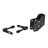 Footrest Platform Mounting Bracket Assembly for Jazzy 600 & Quantum Q600 Series Power Chairs, featuring a black metal bracket with holes and screws, designed to hold the foot platform to the tube weldment.