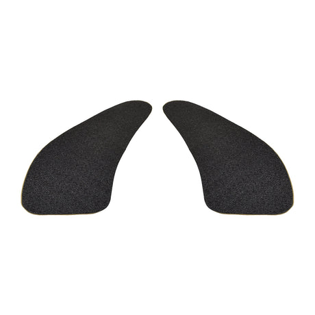 Scuff Guard Footrest Mat for the Pride Victory 3 (SC160/SC1600), a pair of black, teardrop-shaped, textured adhesive stickers designed to prevent shroud scuffing, displayed against a plain background.