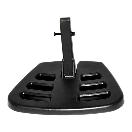 Footrest Platform Assembly for Go-Go Go-Chair & Jazzy Z-Chair by Pride Mobility, featuring a black device with a metal arm and lever, close-up view.