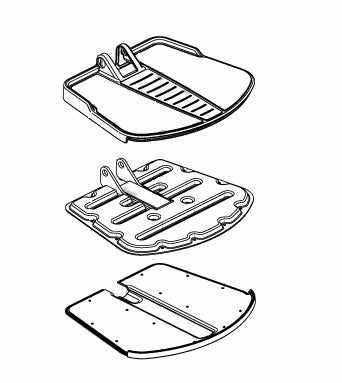 Footrest Platform Assembly for Jazzy Select 7, Select 14, Select 14XL, & Pride TSS 450, featuring a sketched design with metal plates and hardware in three pieces for easy assembly.