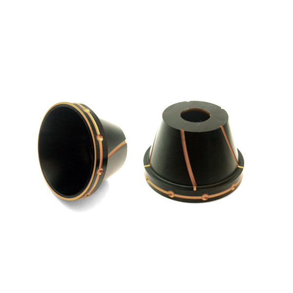 Fork Protectors for Scooters and Motorcycles: Close-up of high-quality black and gold cone-shaped protectors that bolt onto your axle, providing essential protection for front-end kits. Comes as a pair for bikes with 12 mm axles.