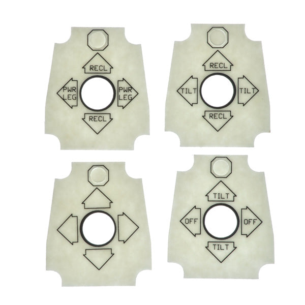 Four Way Toggle Switch for the Invacare TDX3, TDX4, and TDX5, featuring white plastic components with black text and symbols, including arrows and circles for directional control.