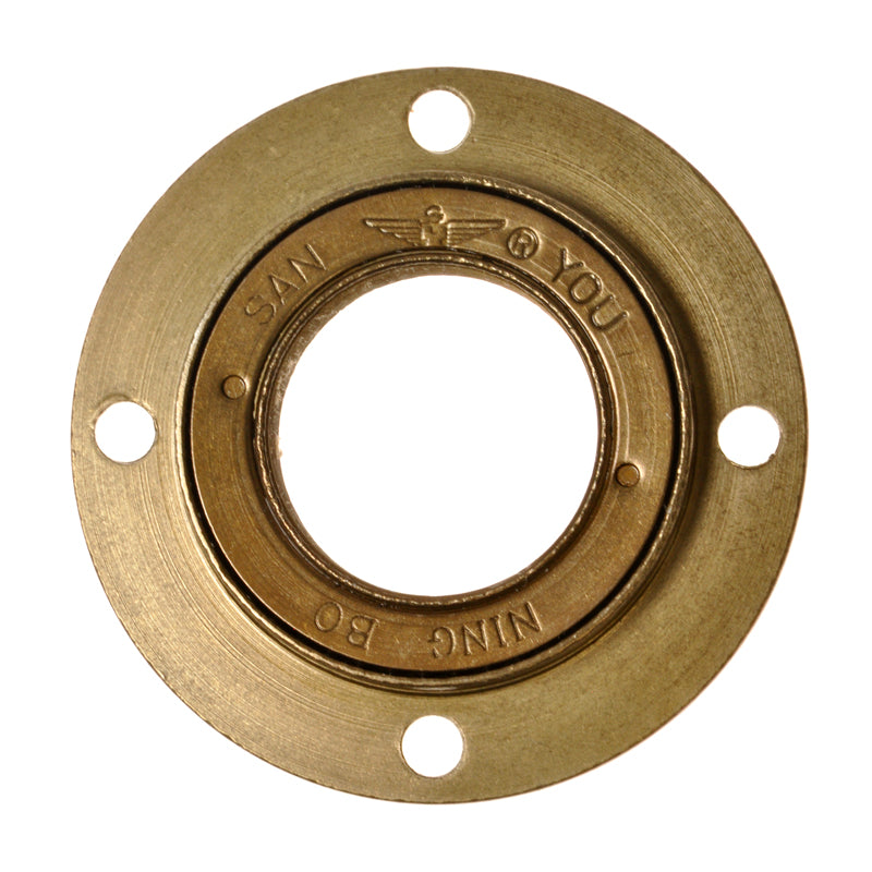 Rear Freewheel Assembly, a gold circular object with holes, designed for scooter rear wheel assemblies to enable coasting by allowing the wheel to spin in reverse.