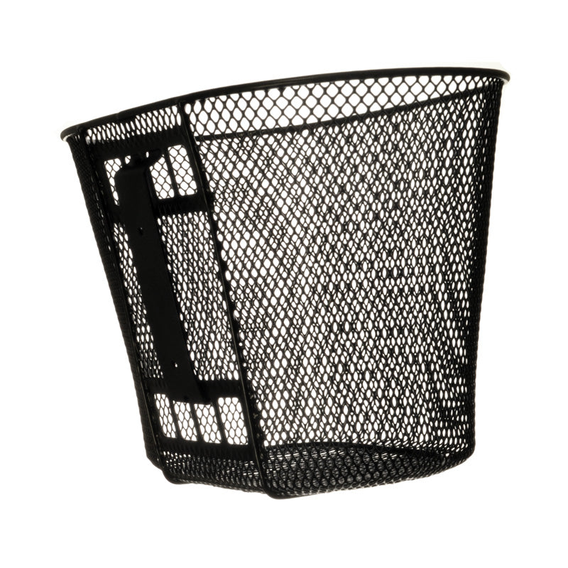 Front Basket Assembly for Go-Go Ultra and Pride Sonic mobility scooters, featuring a black mesh oval basket with a sturdy black handle and powder coat bracket.