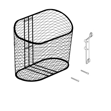 Front Basket Assembly with 3 Offset for the Pride Celebrity X, Celebrity XL, Legend, Sidekick, and Wrangler, featuring an angled wire mesh basket, complete bracket, and screws.