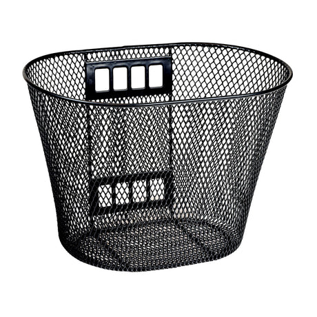 Front Basket Assembly for the Pride Dart, Go-Go Travel Vehicle, and Sonic: A black mesh basket with a sturdy bracket and screws for secure front attachment, measuring 12 x 8-1/2.